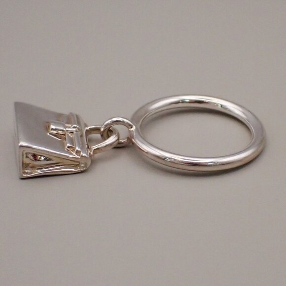 HERMES Logo Amulet Kelly Ring Size 51 Silver Ag 925 Italy - Picture 3 of 7